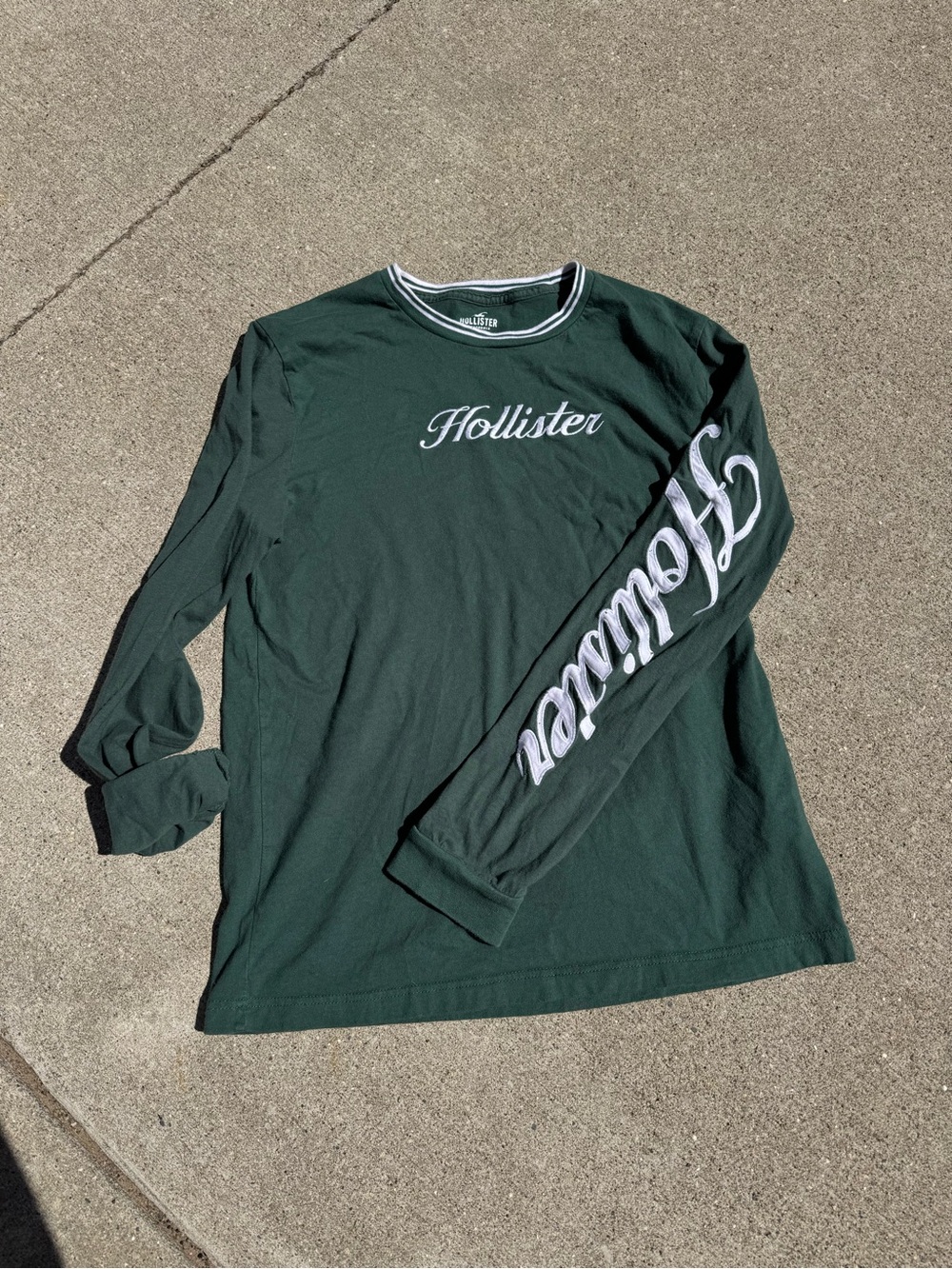 Hollister Dark Green Long-Sleeve Logo Tee with White Script